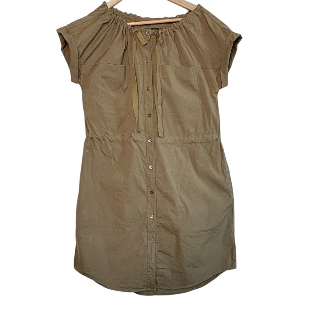 Theory Laela Utility Dress Drawstring Waist Pockets Casual Size 6 Army Green
